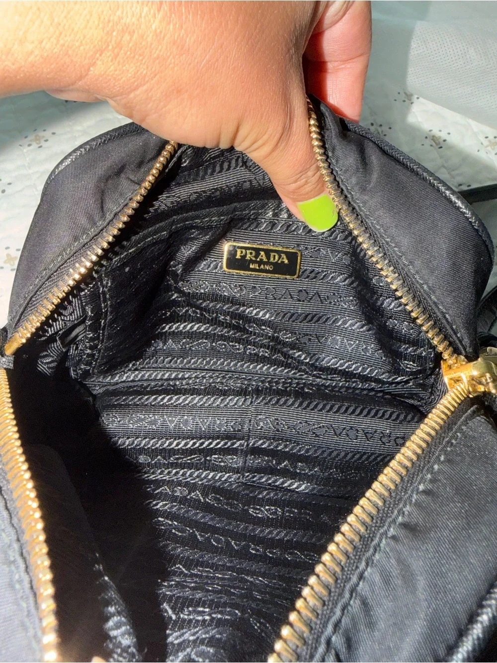Authentic Prada Mini Nylon Vela Saffiano Double Zip  CrossBody Bag